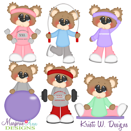 Bubbles The Bear Getting Fit SVG Cutting Files Includes Clipart - Click Image to Close